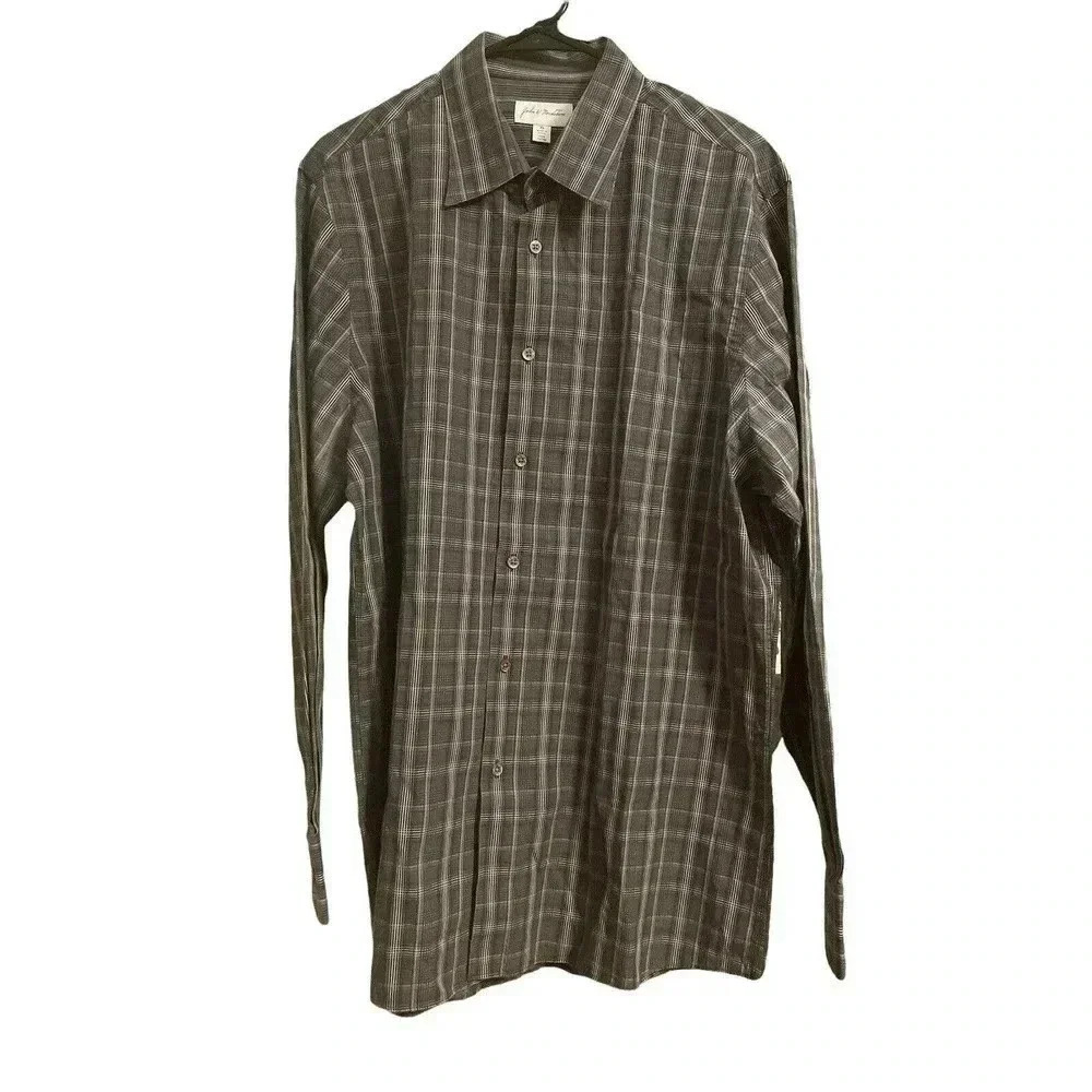 JOHN NORDSTROM SIZE XL GRAYS WITH STRIPES BUTTON DOWN SHIRT
